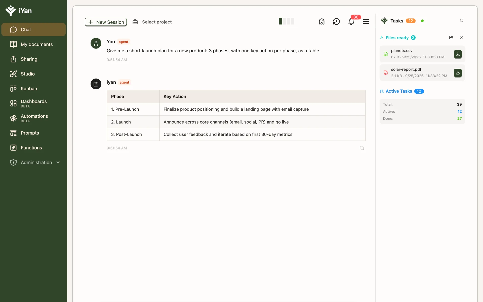 The iYan chat workspace