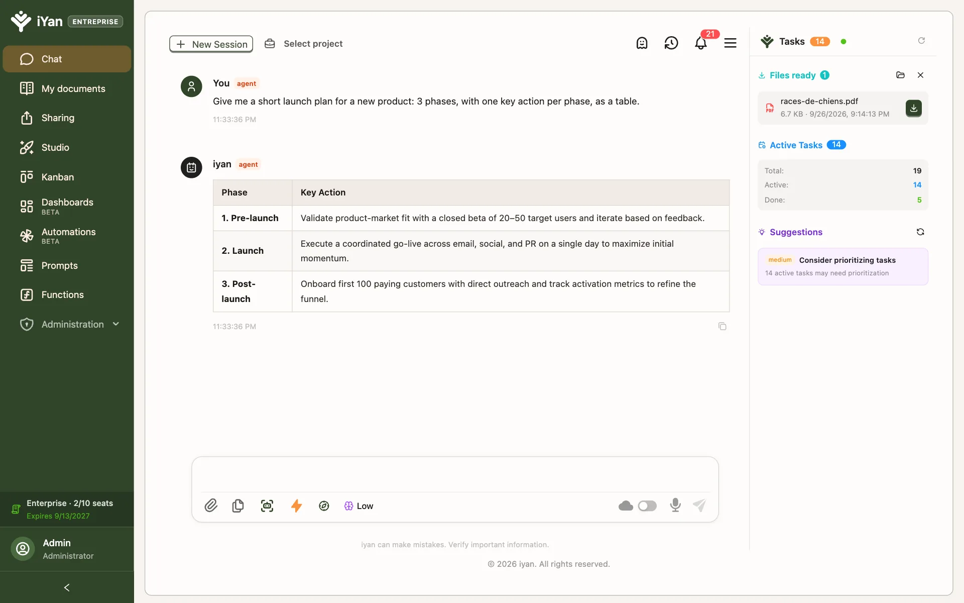 iYan chat workspace